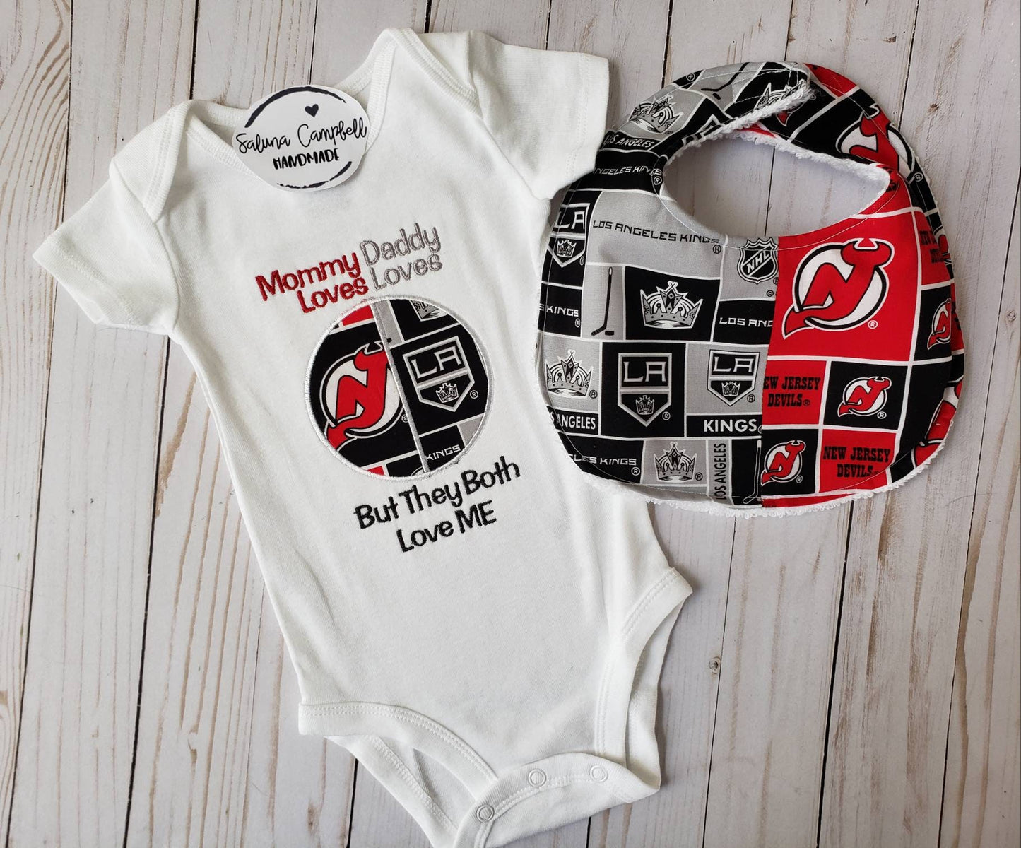 House Divided Embroidered bodysuit  AND matching bib- you pick teams