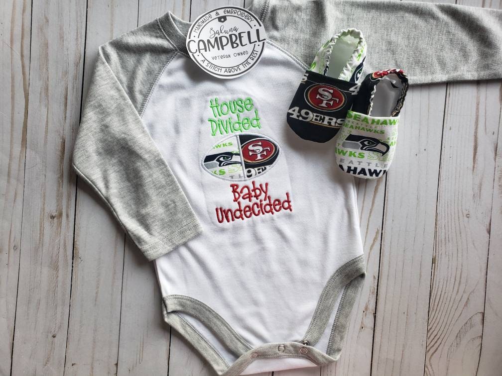 House Divided Baby Undecided Football Bodysuit • your choice of teams and matching booties