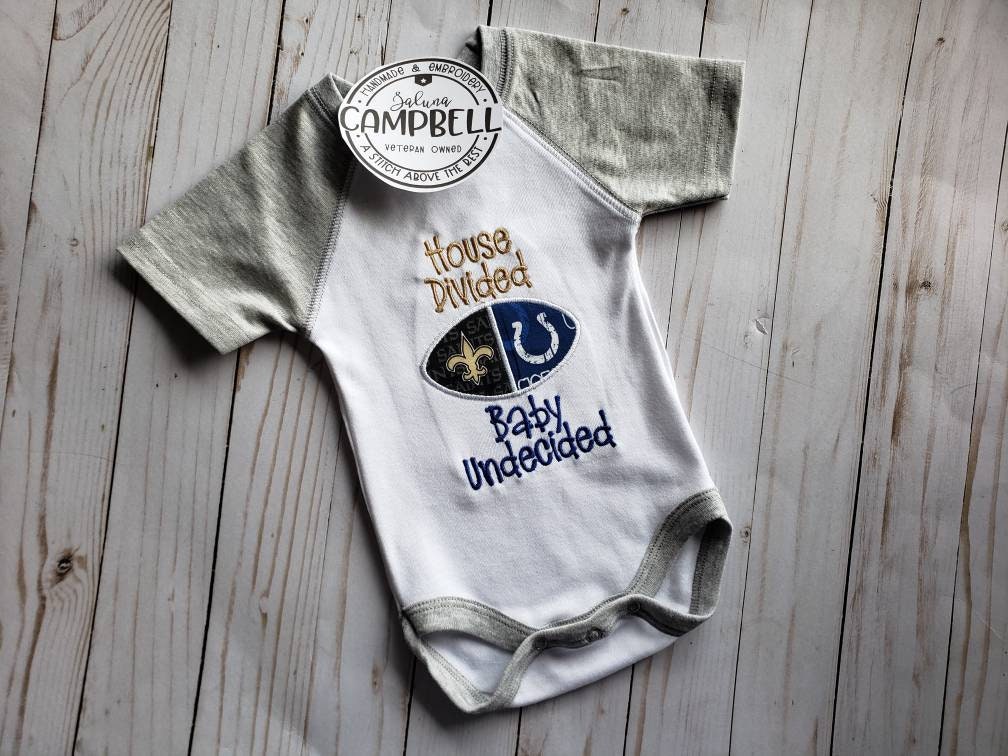 Embroidered House Divided Baby Undecided Football Shirt or Bodysuit • your choice of teams