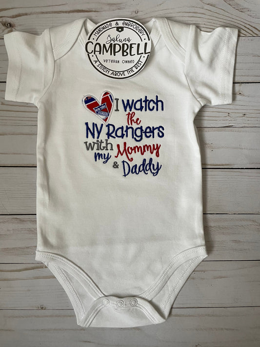 New York Rangers with Mommy and Daddy shirt or bodysuit