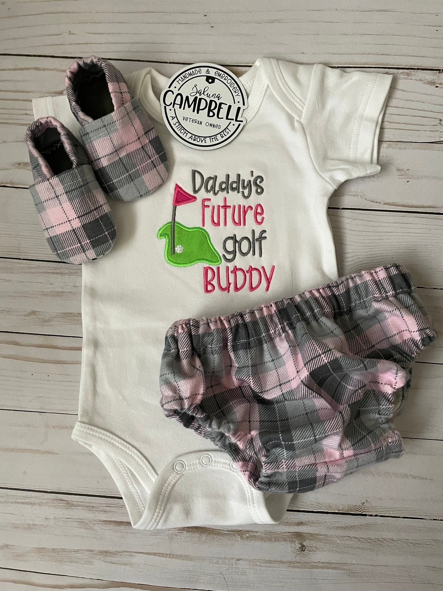 Daddy's Future Golf Buddy Bodysuit, Booties and Diaper Cover