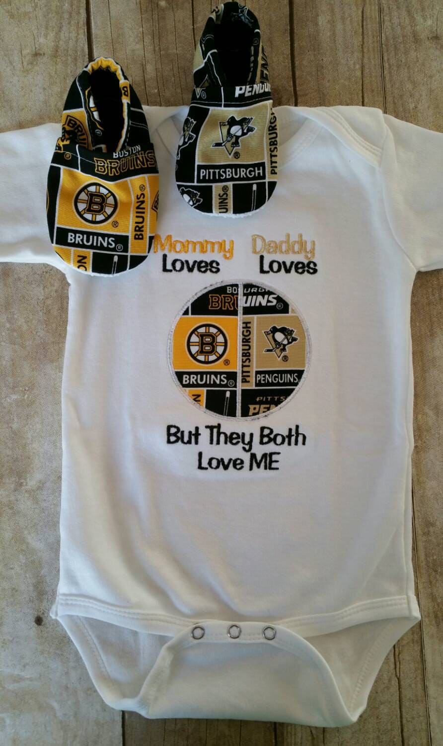 Hockey house divided shirt and Matching Booties - you pick your teams